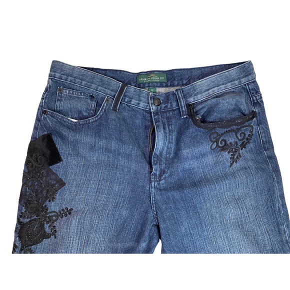 Ralph Lauren Women's Size 12 Jeans Straight Leg Hi Rise Embroidery Velvet Beaded - Picture 2 of 10